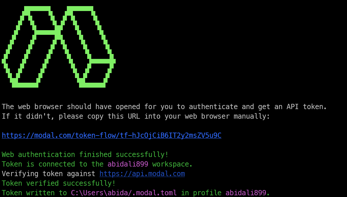 Modal setup successful