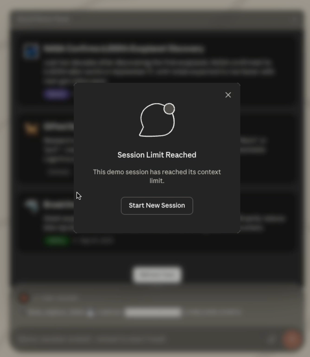 Screen showing we've reached the session limit.