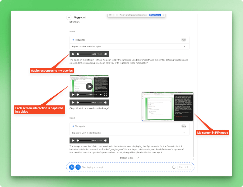 Stream mode with screen sharing active