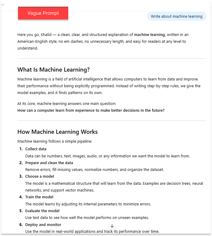 Exemple de requête vague dans chatGPT