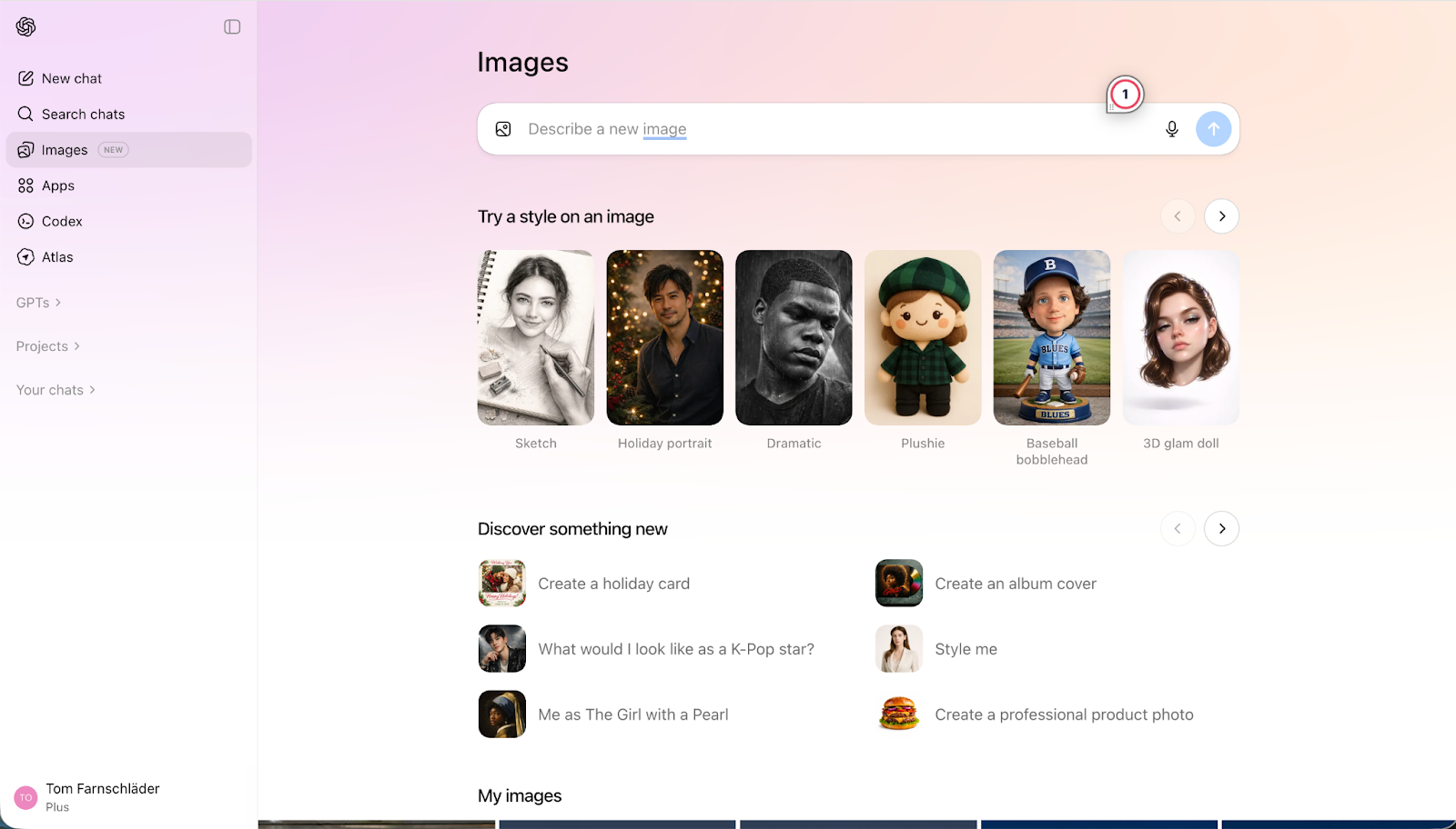 Vue de l'interface utilisateur de chatGPT Images