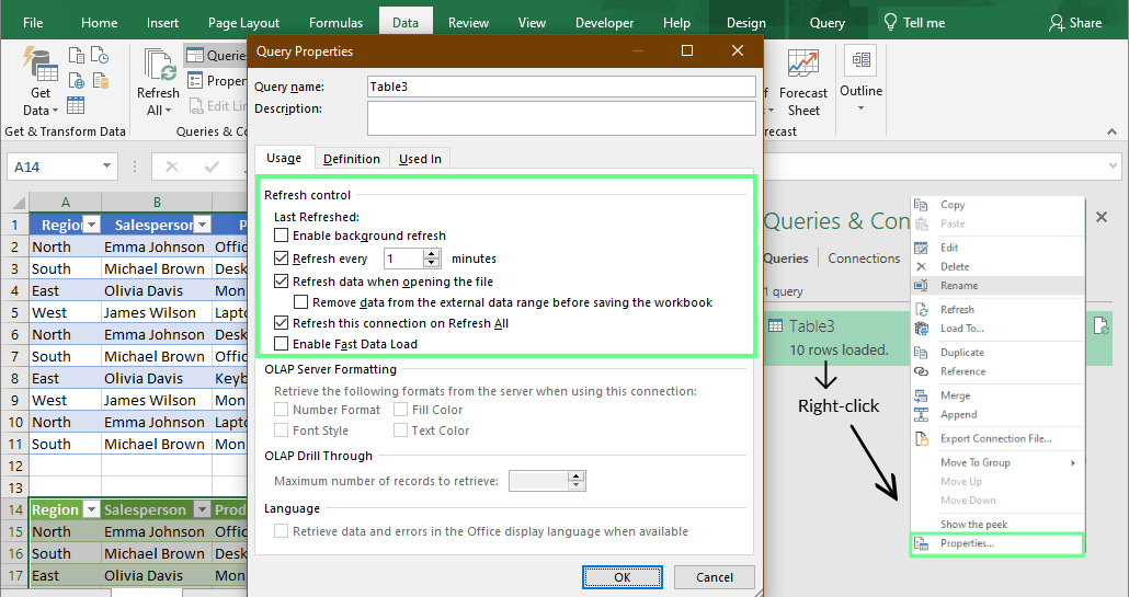 Using Power Query to refresh Excel PivotTables