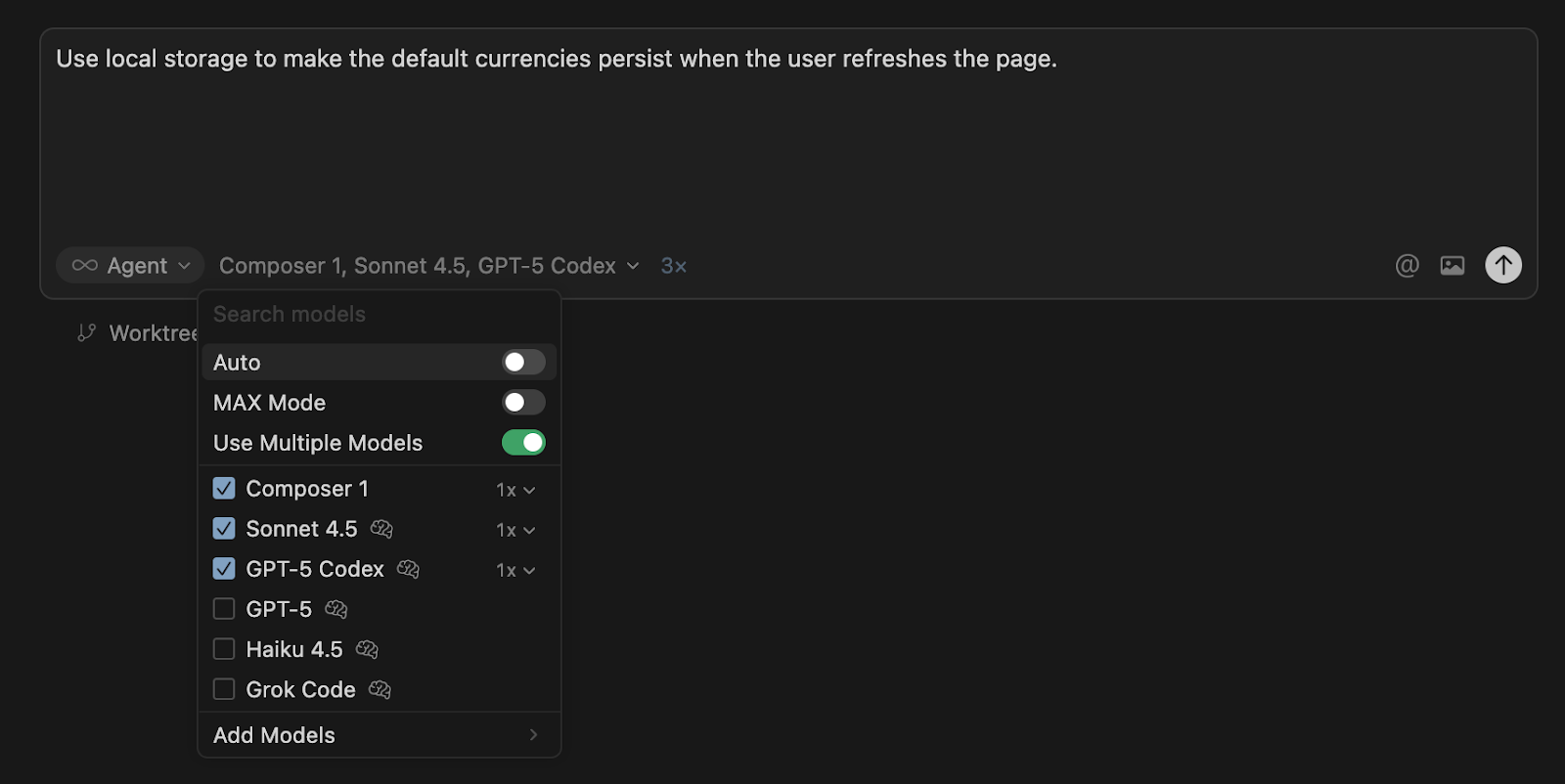 Selecting multiple models to work in parallel.