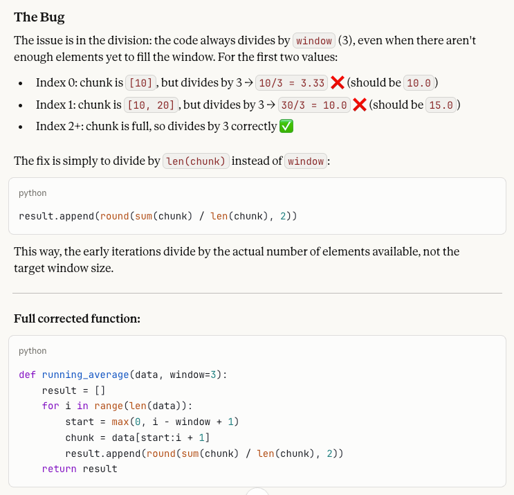 Claude Sonnet 4.6 successfully debugs the code snippet