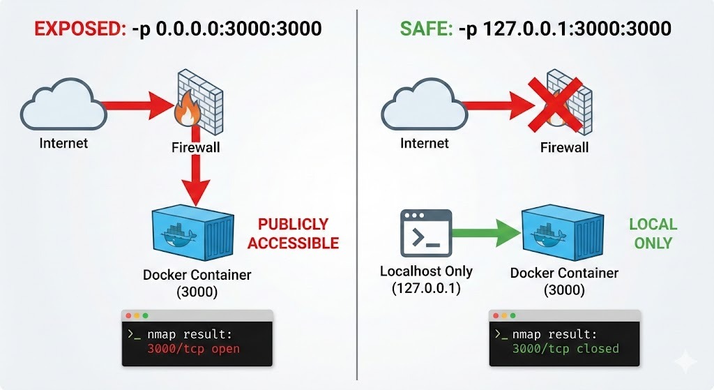 Comparison between exposed and local port in containerized OpenClaw application