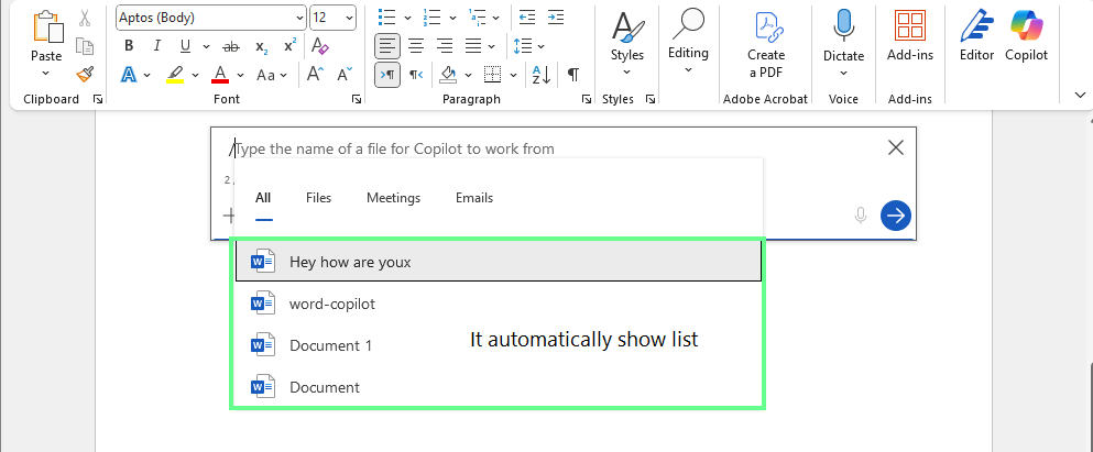 Reference a file in Copilot in Word