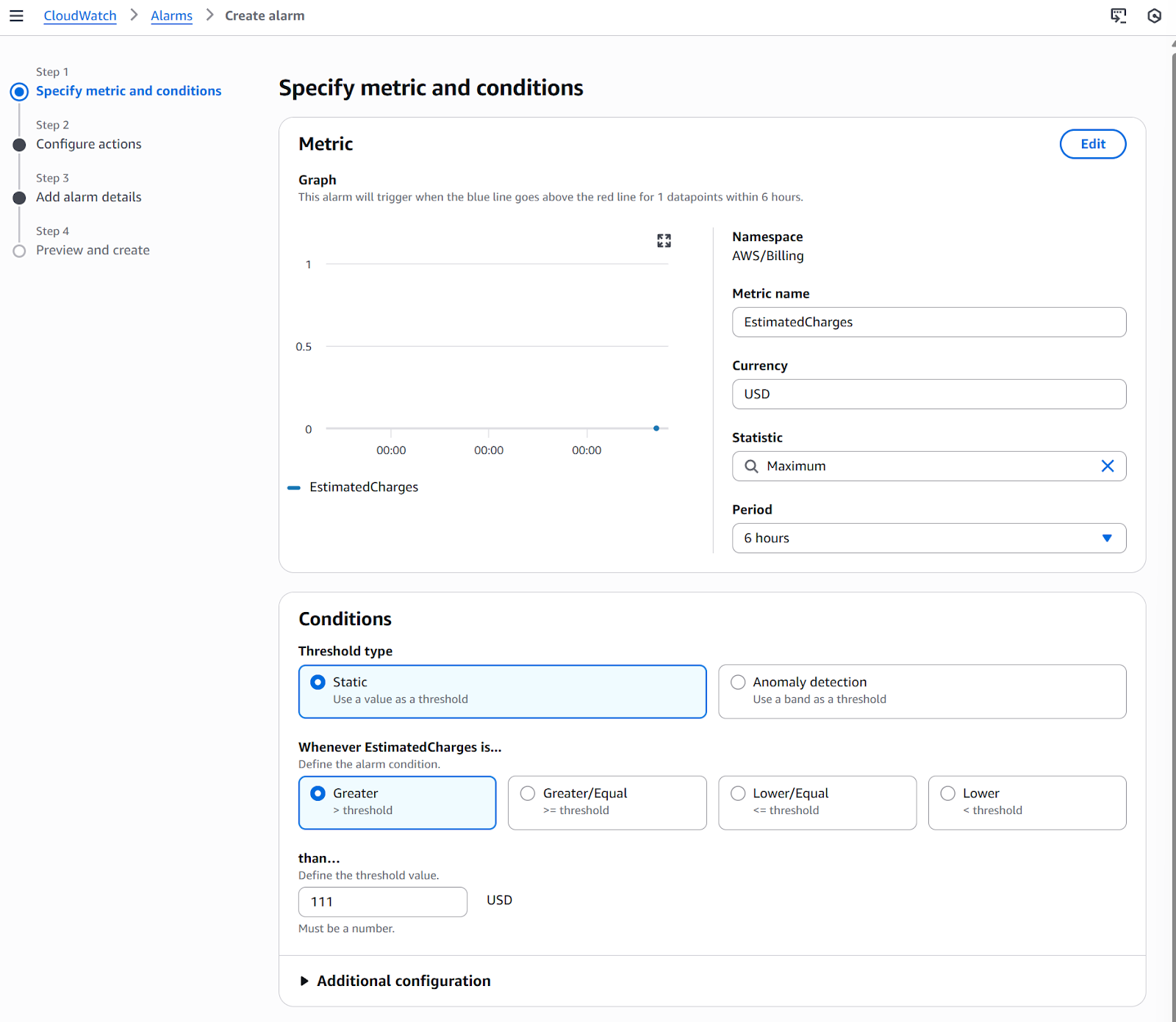 Métricas y condiciones de alarma