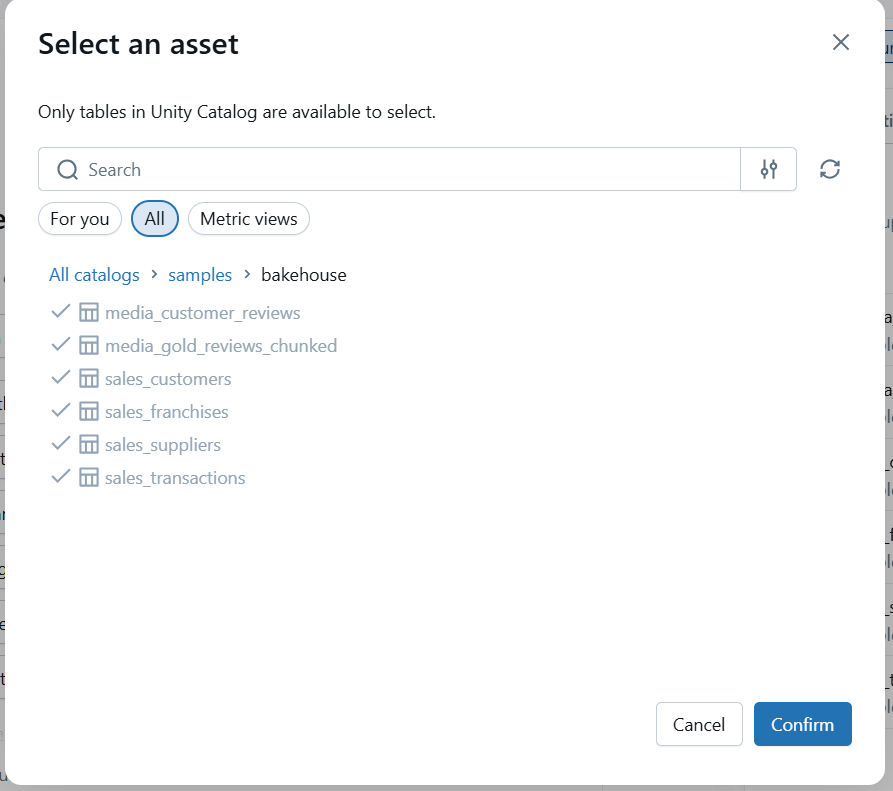 Adding tables from Unity Catalog in Genie Space