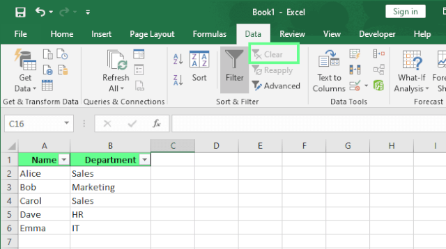 Mostrar todas las filas borrando los filtros en Excel.