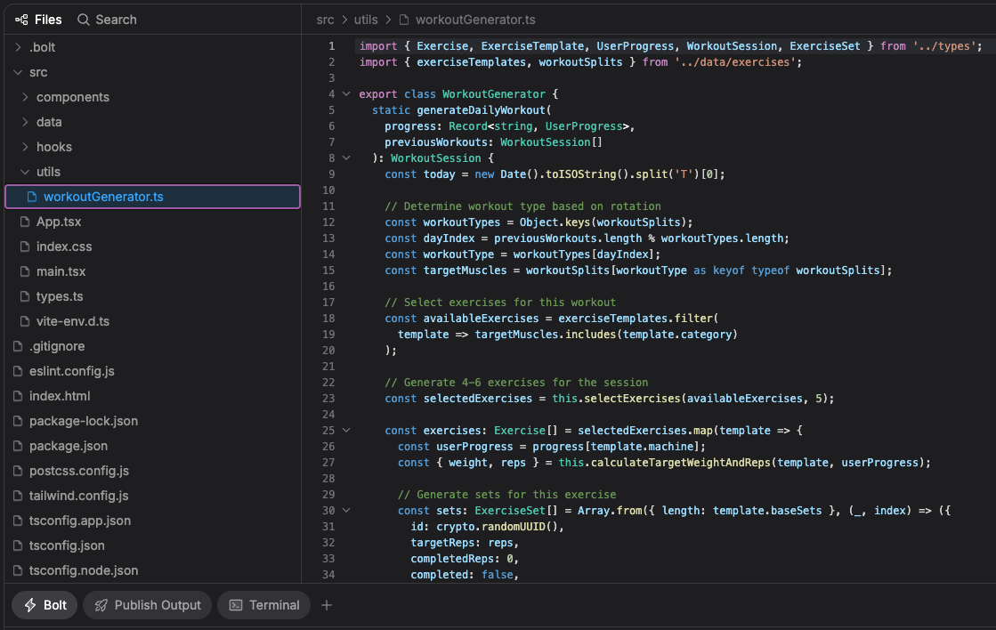 The code editor of Bolt.new