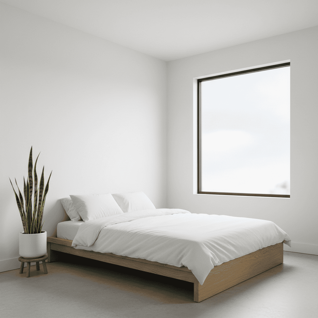 A clean minimalist bedroom