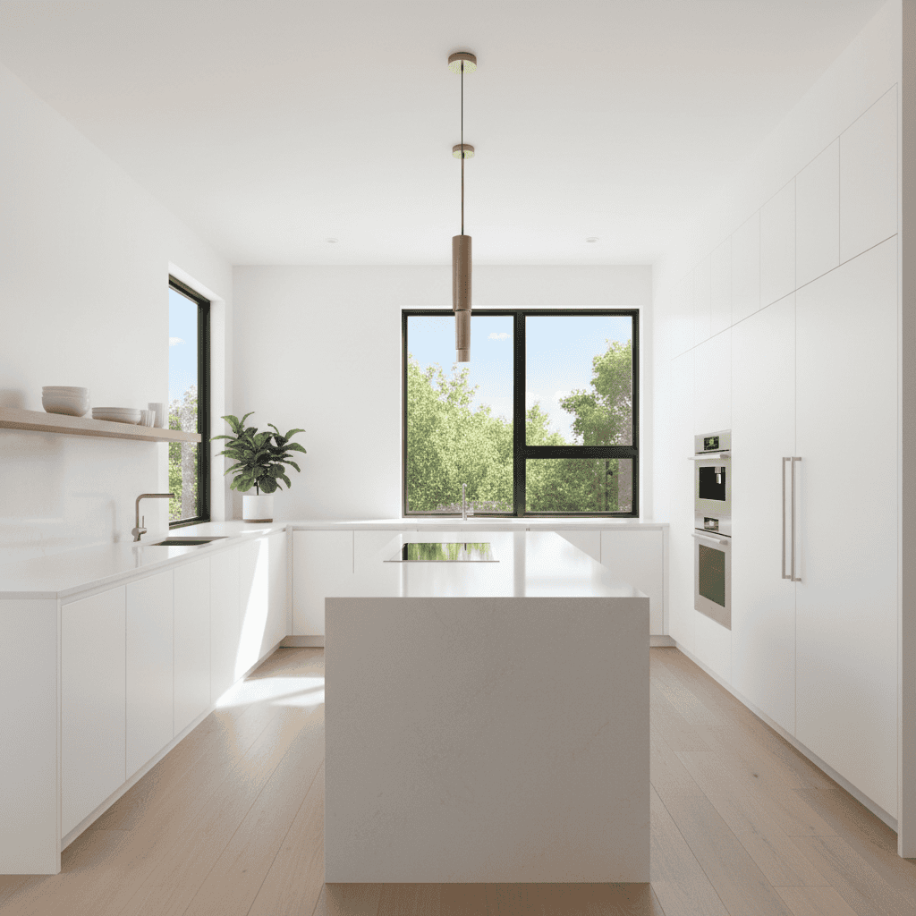 Modern kitchen with clean white cabinets
