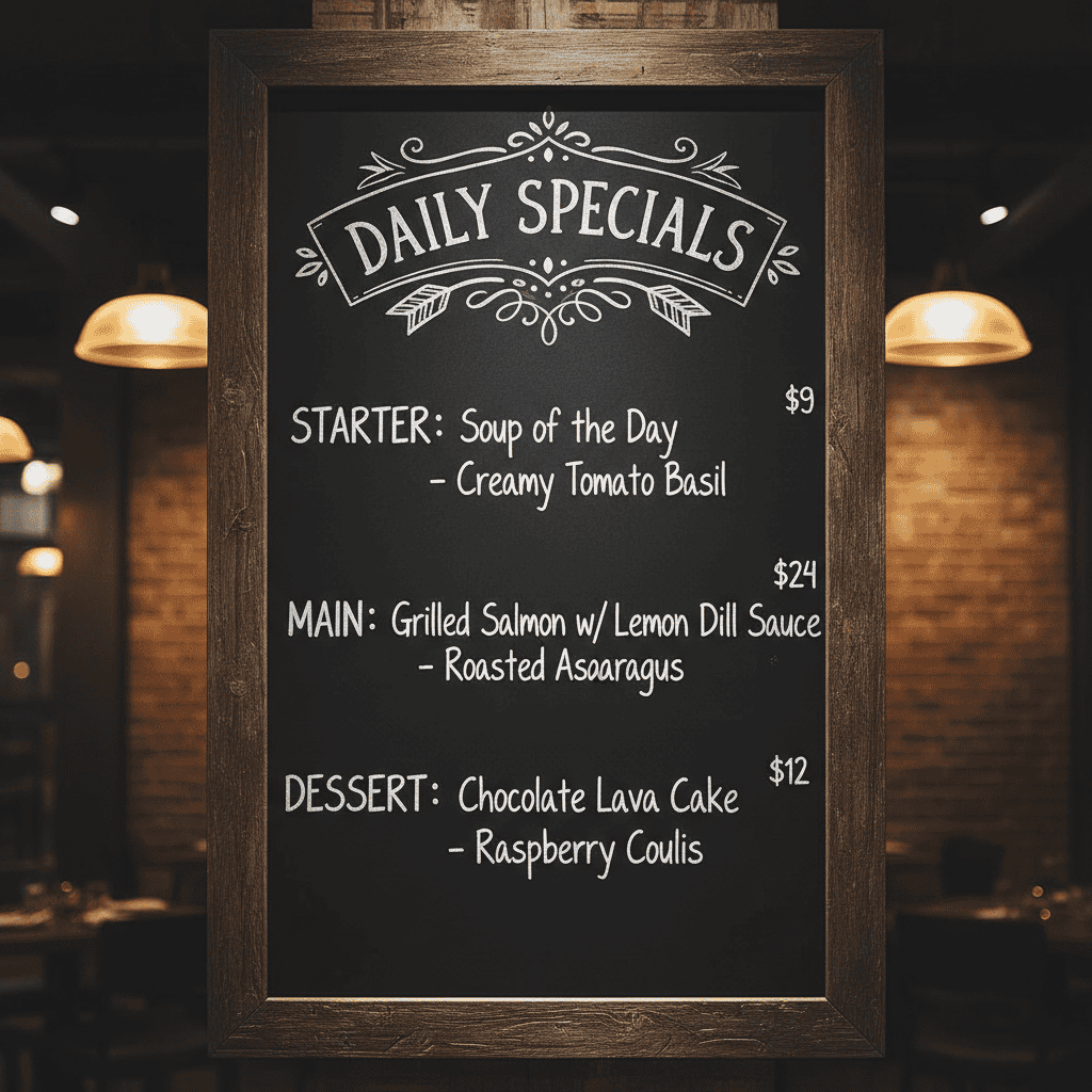 A restaurant chalkboard menu