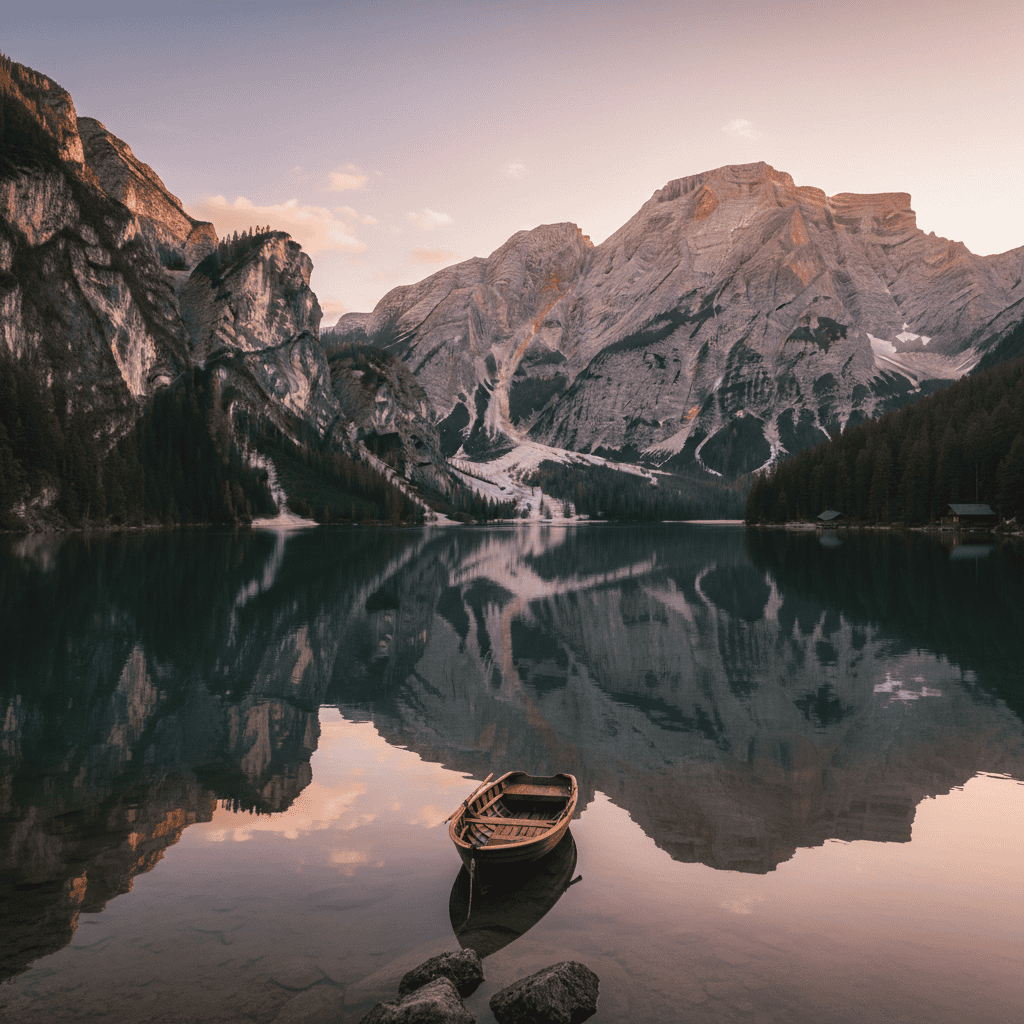 Peaceful lake surrounded by mountains