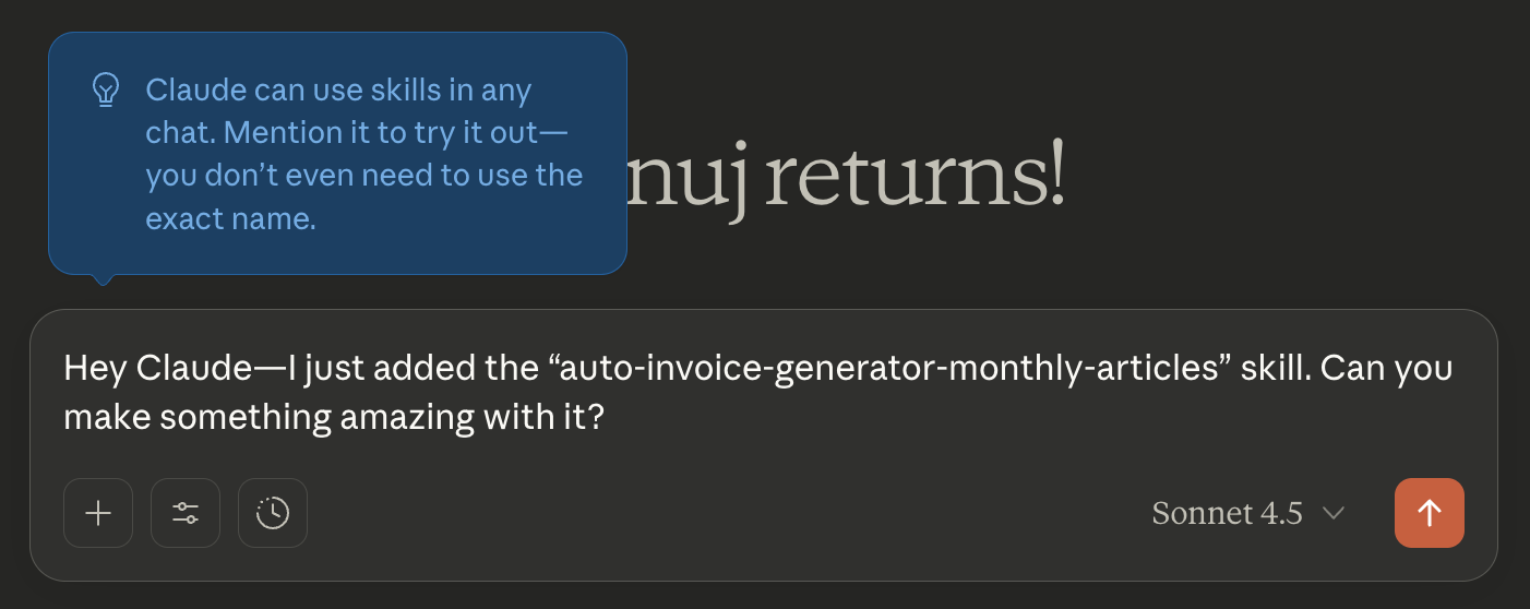 New chat with skill enabled