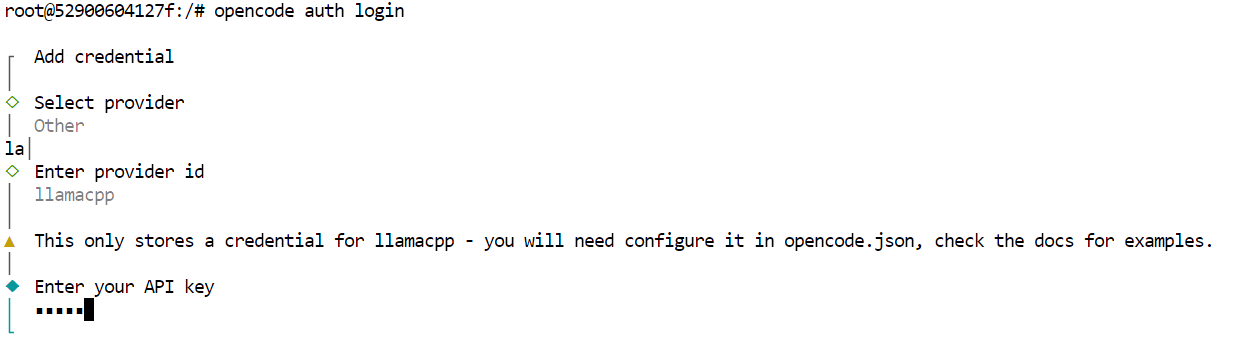 authenticating the llama.cpp server in the opencode