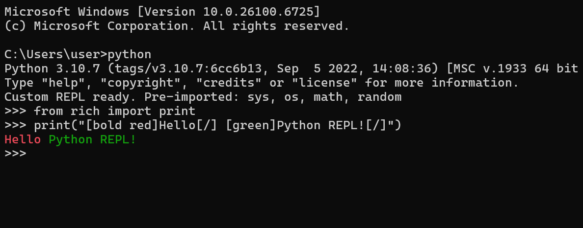 Rich output with rich library in Python REPL.