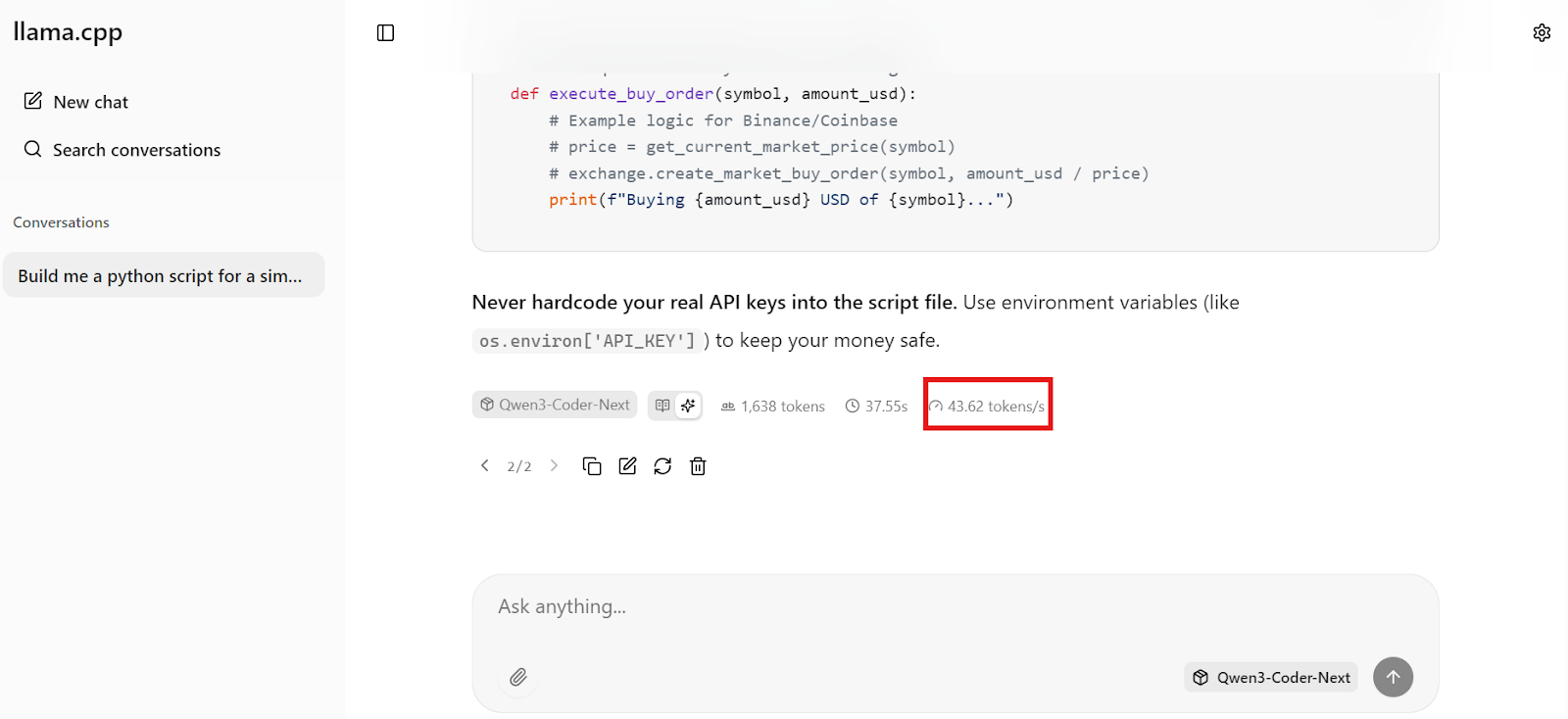 Getting the 43.62 token per second on RTX 3060 for Qwen3-Coder-Next