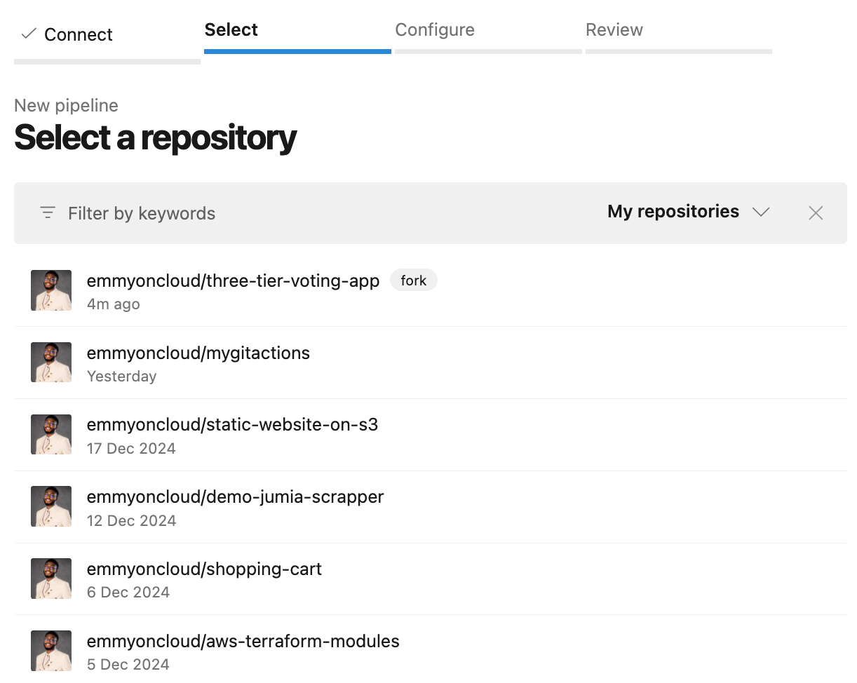 Set up a pipeline:

Choose a repository.

This simple process helps you get started with automating your workflows in Azure DevOps.