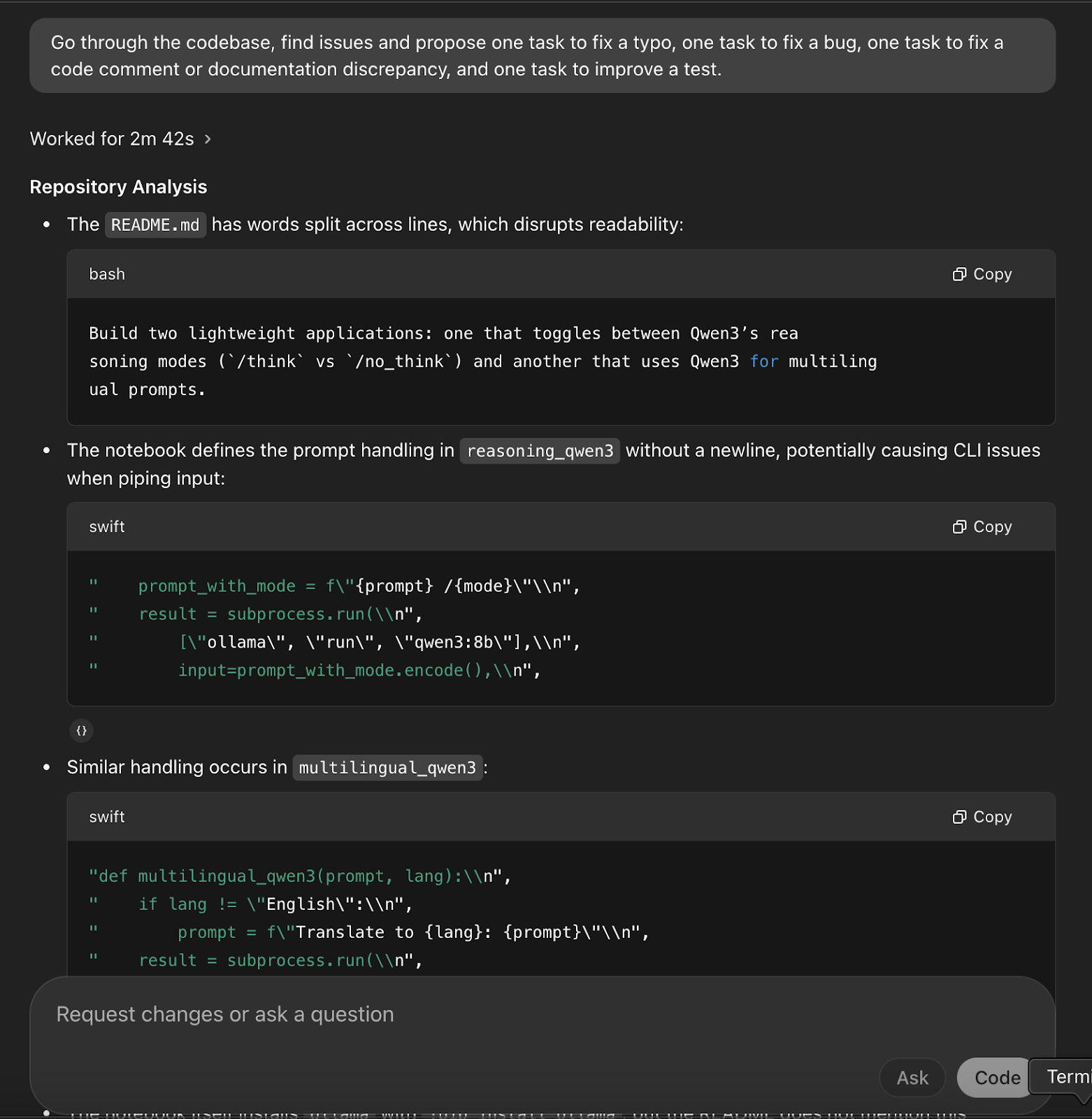 Tarefa de correções básicas no Codex da OpenAI