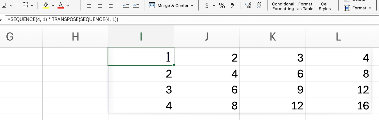 Multiplicación de matrices en Excel mediante SECUENCIA y TRANSPOSE