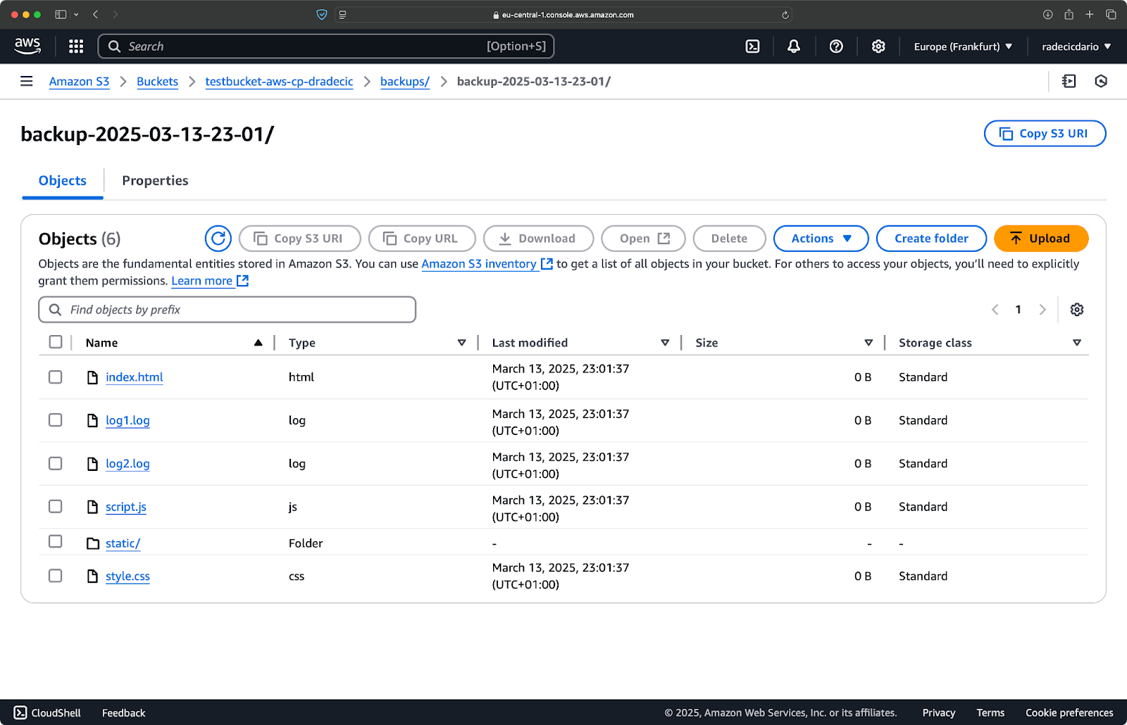 Imagem 20 - Backup armazenado no bucket S3