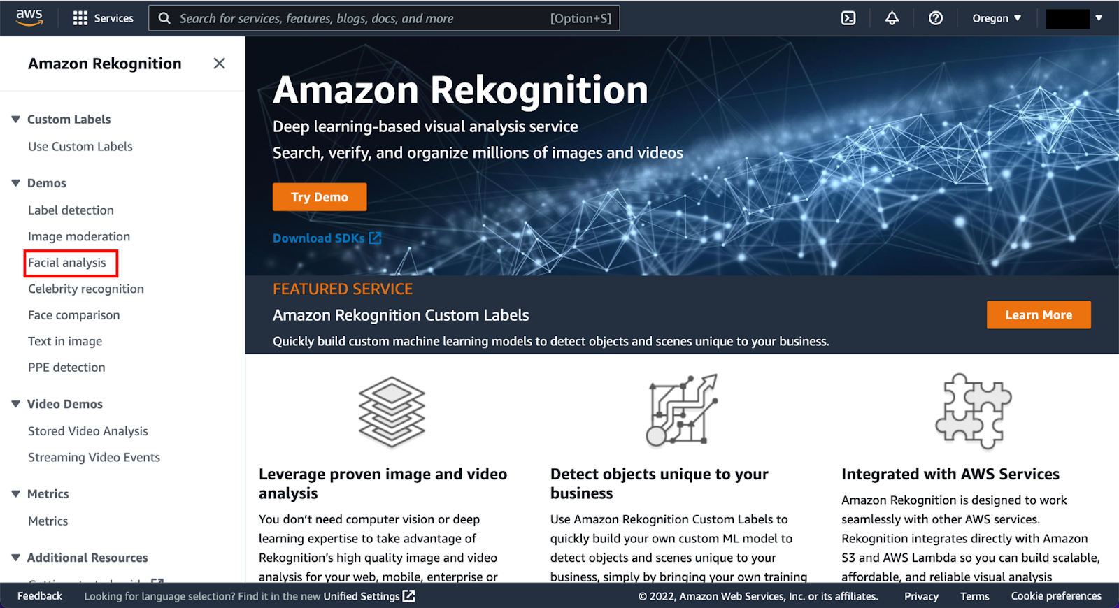 Selecciona el servicio correspondiente. Fuente de la imagen: AWS
