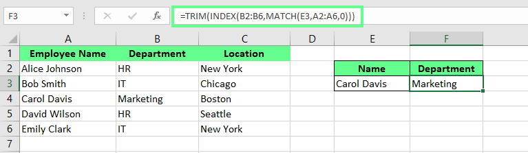 Correction de l'erreur #N/A dans INDEX MATCH dans Excel
