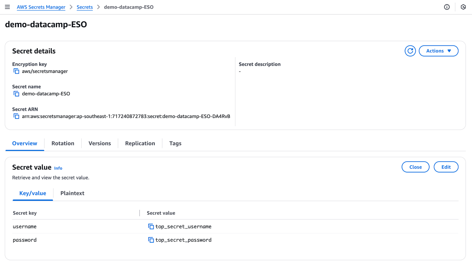 Segredo do AWS Secrets Manager