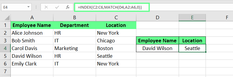 Remplacez la valeur codée en dur dans la fonction INDEX MATCH d'Excel.