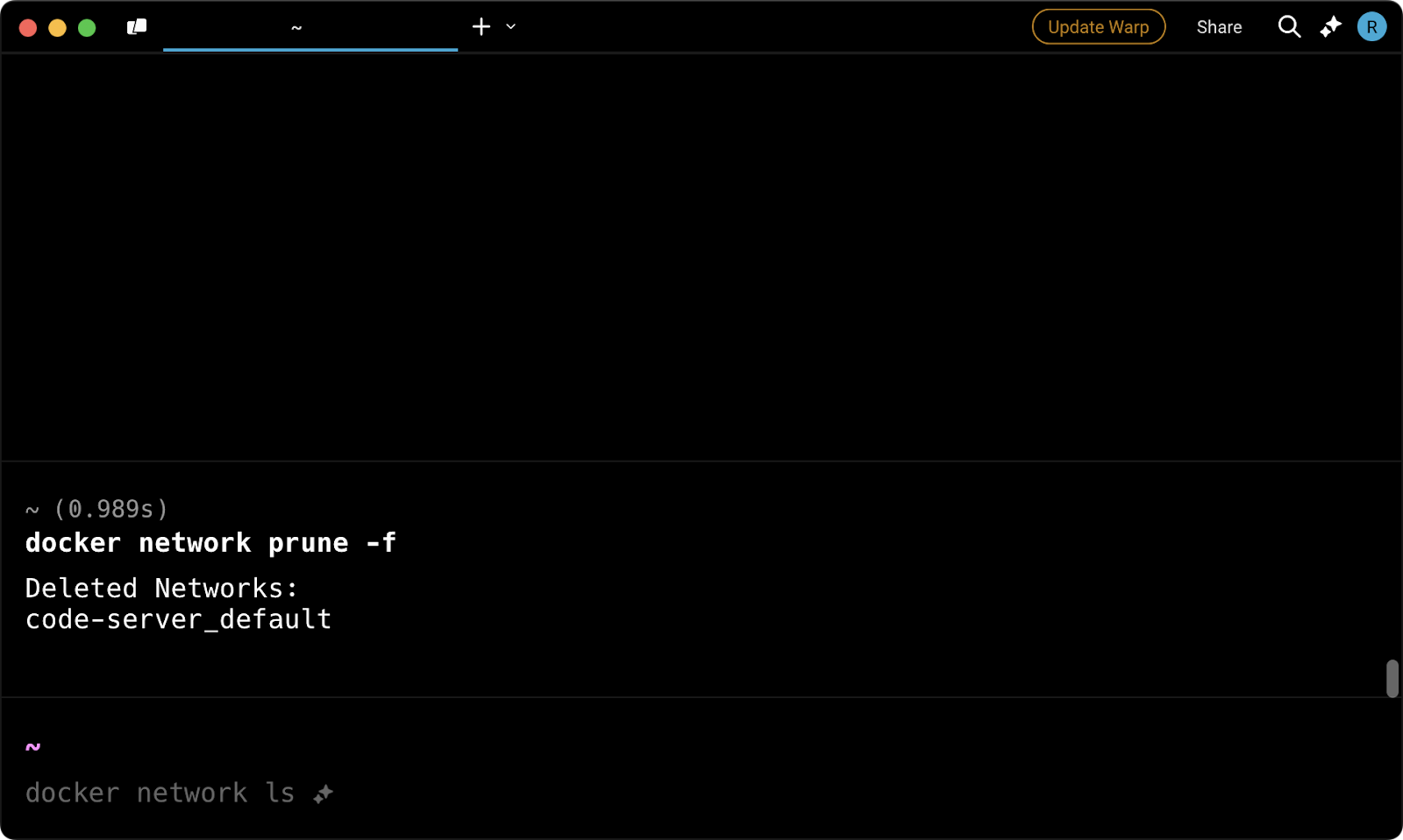 Network pruning output message