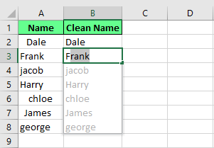 Elimina los espacios innecesarios y da formato al texto utilizando Flash Fill en Excel.