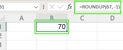 ROUNDUP in Excel auf die nächste ganze Zahl