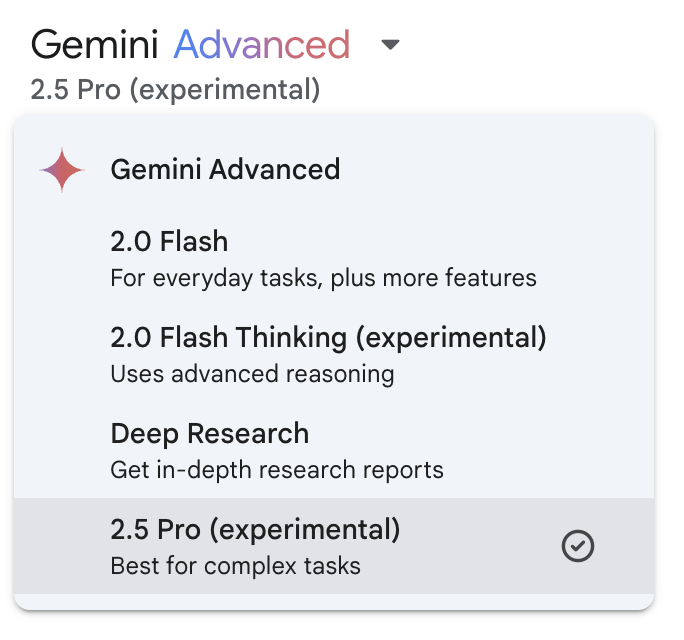 gemini 2.5 pro im Modell-Dropdown in der Gemini-App