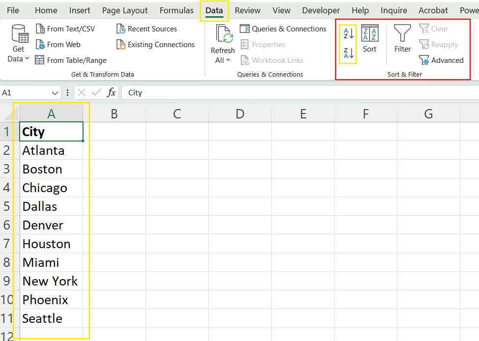 Mit den Schaltflächen A-Z und Z-A kannst du Spalten in Excel alphabetisch ordnen.