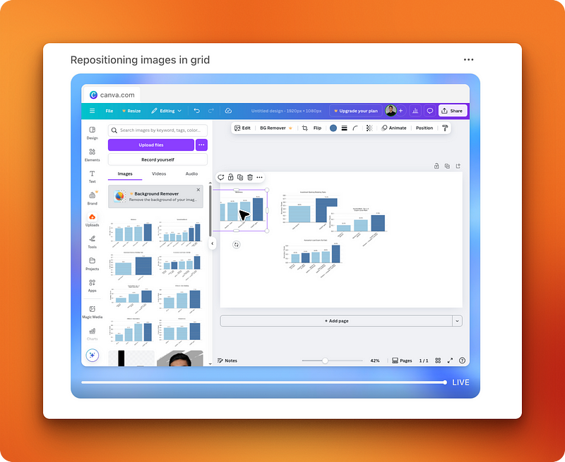 O agente ChatGPT está tendo dificuldades com movimentos precisos do mouse e posicionamento espacial ao arrastar imagens na interface de design do Canva.