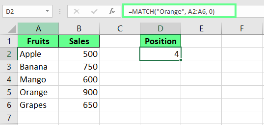 Using the MATCH function in Excel.