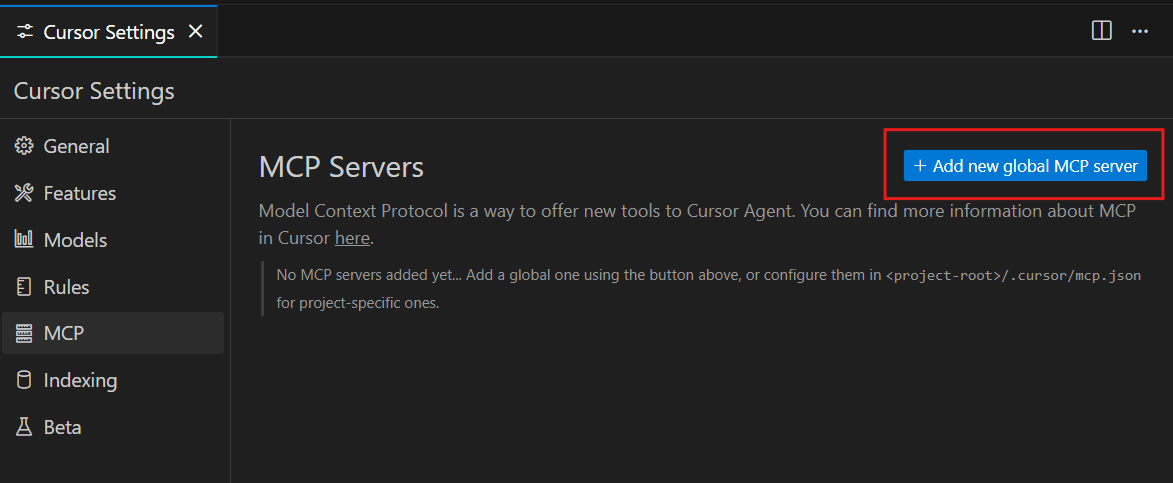 Cursor MCP settings