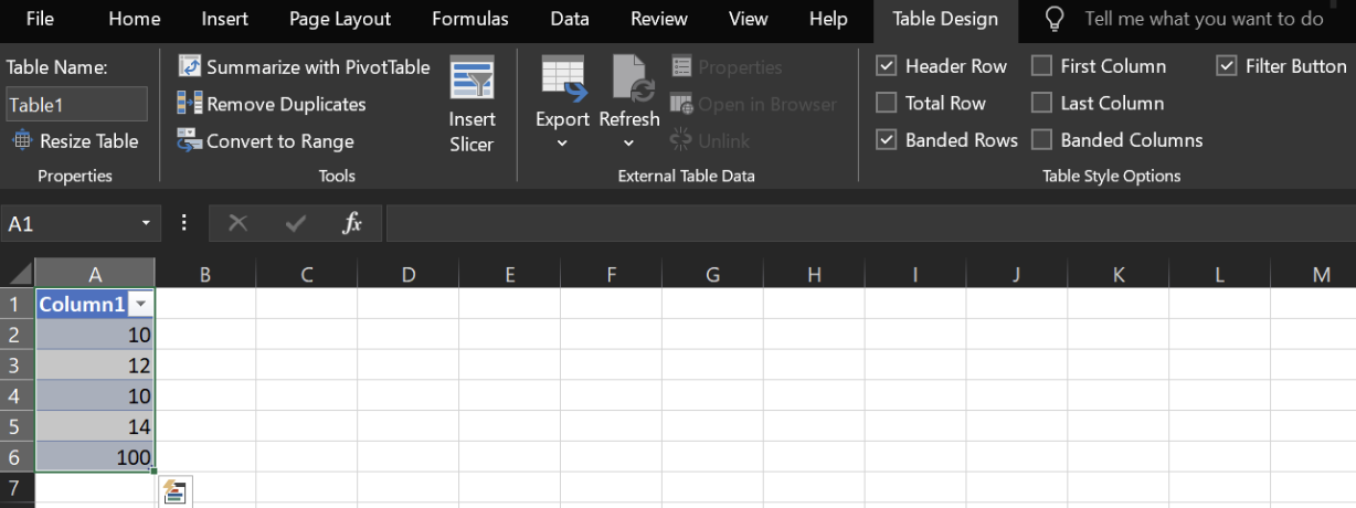 Converting Data to Table in Excel