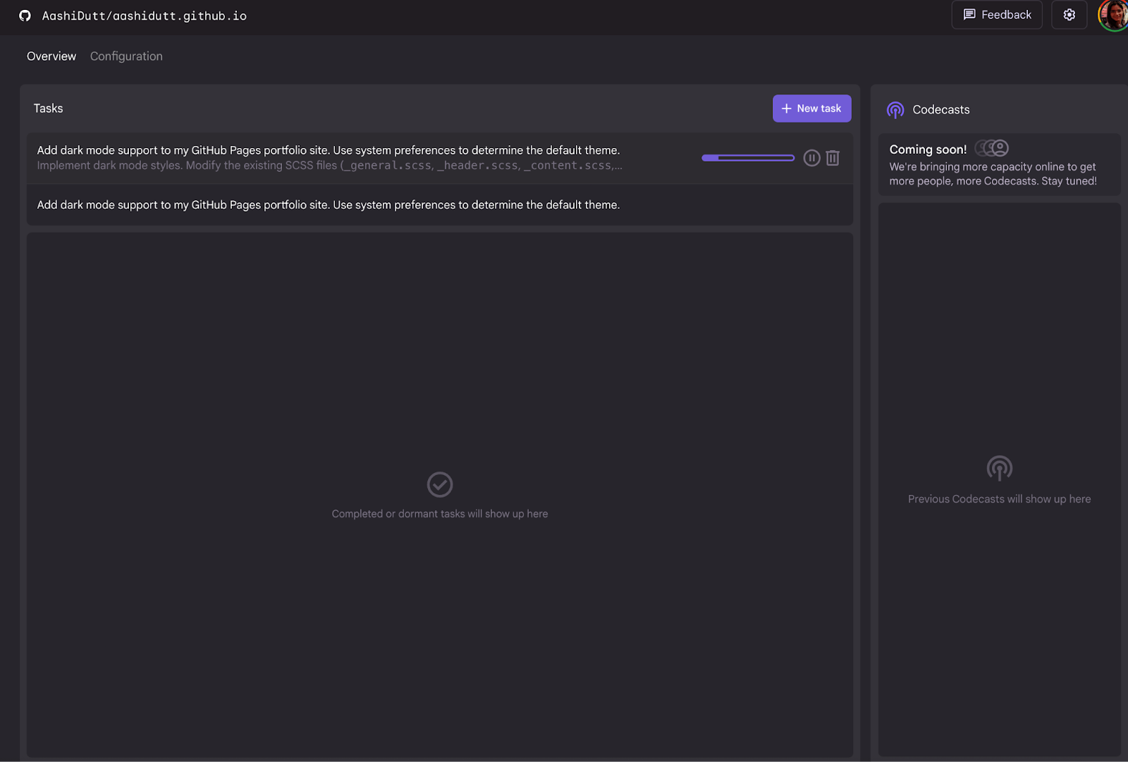 Tasks overview and configuration