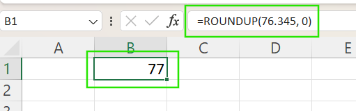 ROUNDUP in Excel einfaches Beispiel