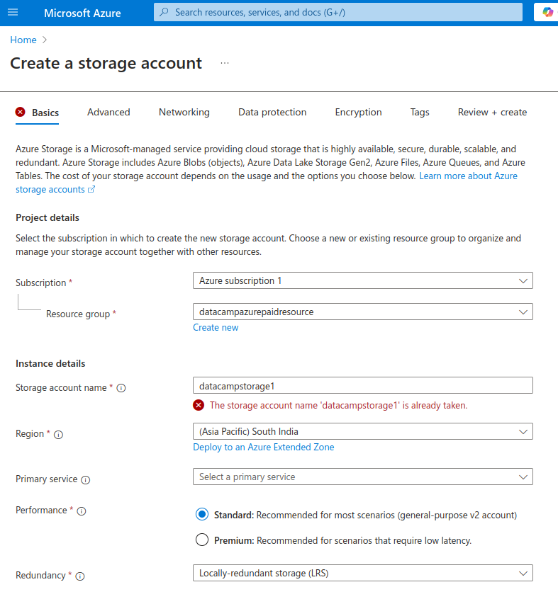 Create an Azure storage account