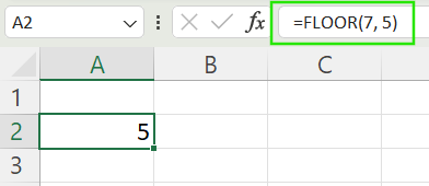 Using FLOOR() function to round down a number in Excel.
