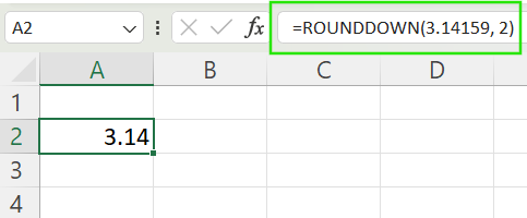 Using ROUNDDOWN() function to round down a number in Excel.