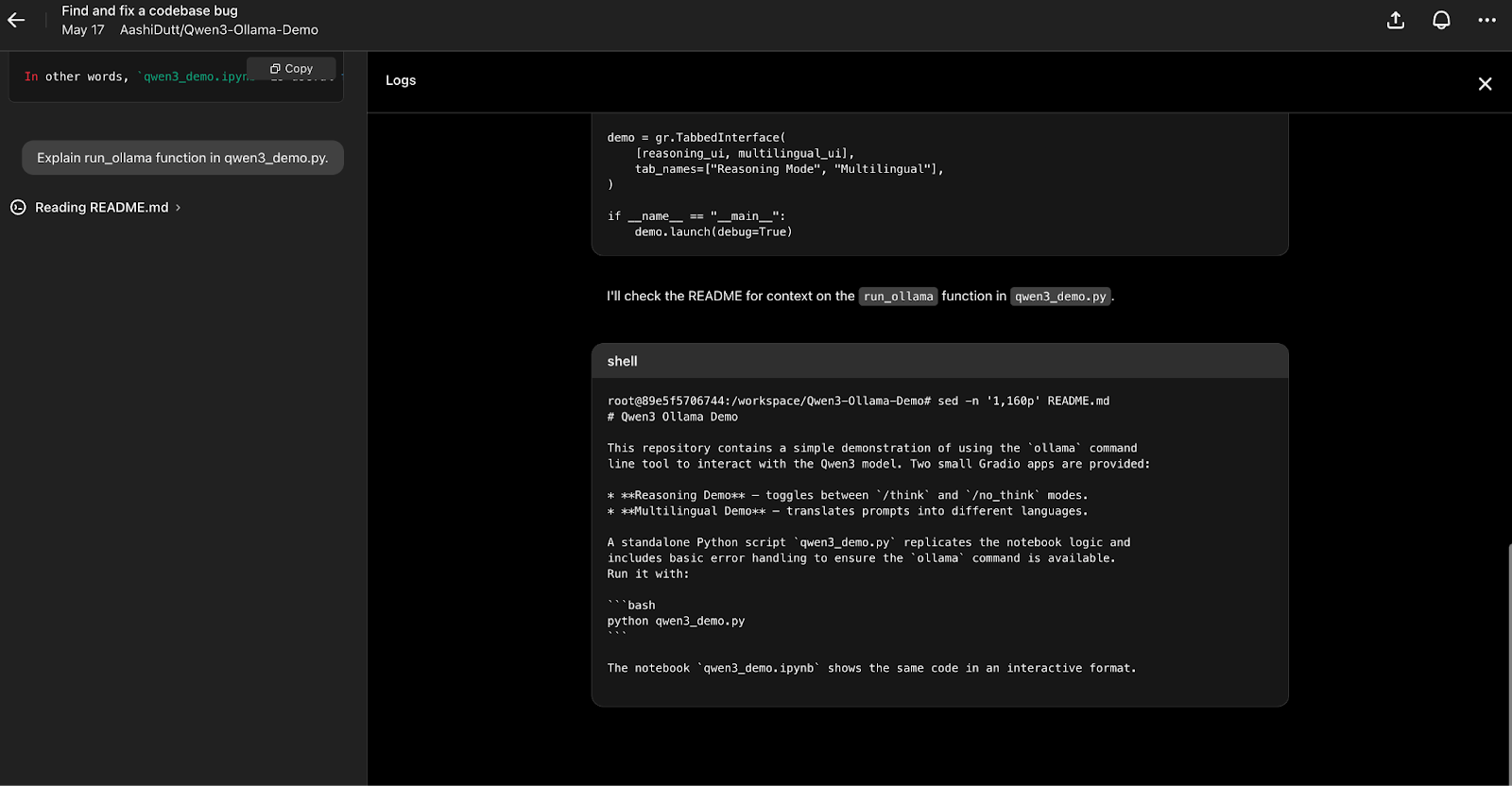 Faça uma pergunta no Codex da OpenAI