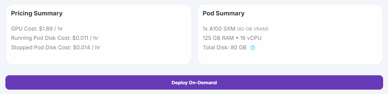 Creating a GPU pod in the Runpod