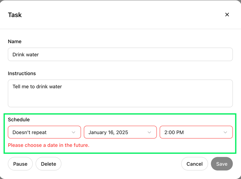 Checking and fixing the schedule manually in ChatGPT Tasks