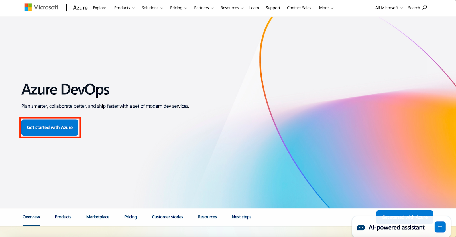 This is the Azure DevOps website interface that helps you get started with Azure DevOps.