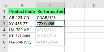 Reordena y reformatea el texto utilizando Relleno Flash en Excel.