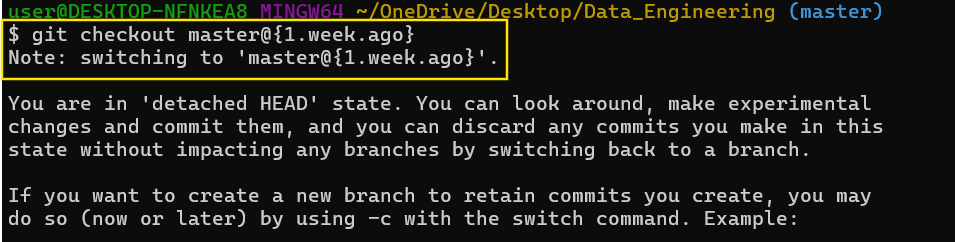 Using git checkout to track past changes.